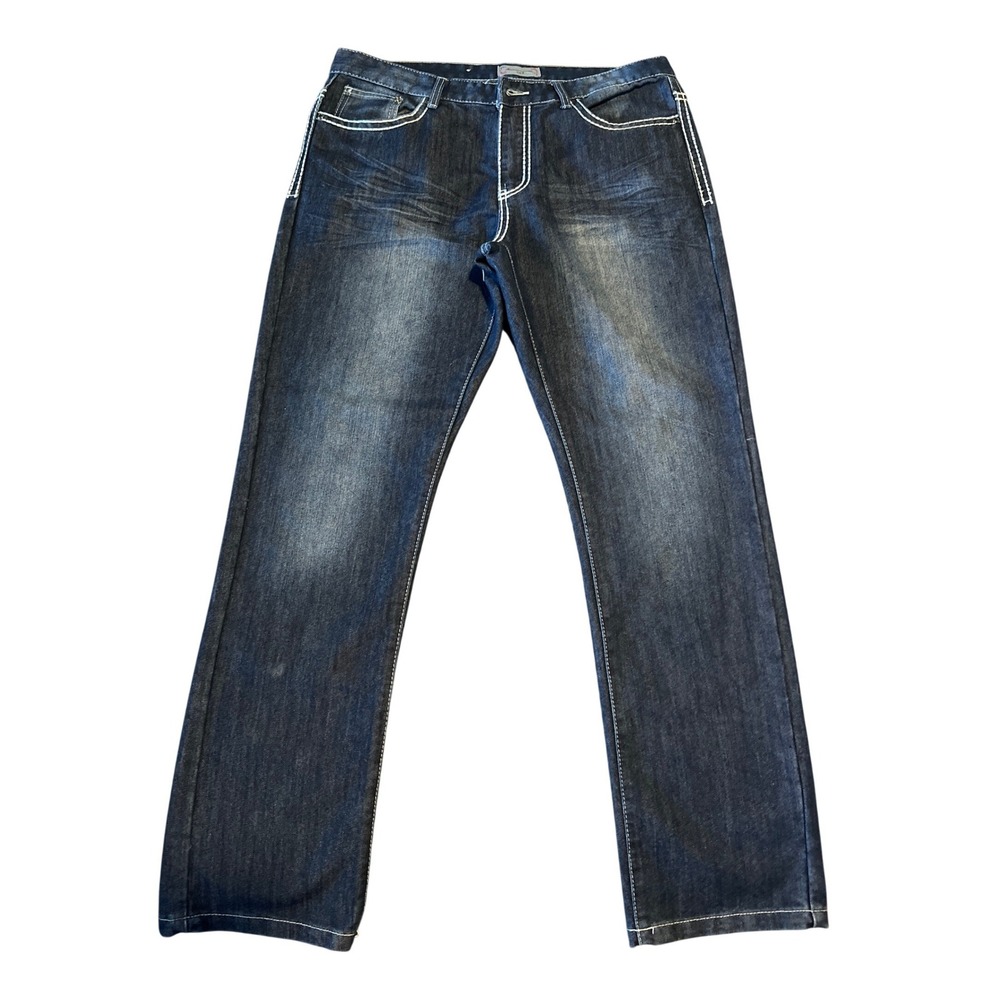 Ace of Diamond USA Mens 34x30 Dark Wash Contrast Thick Stitch Straight Leg Jeans